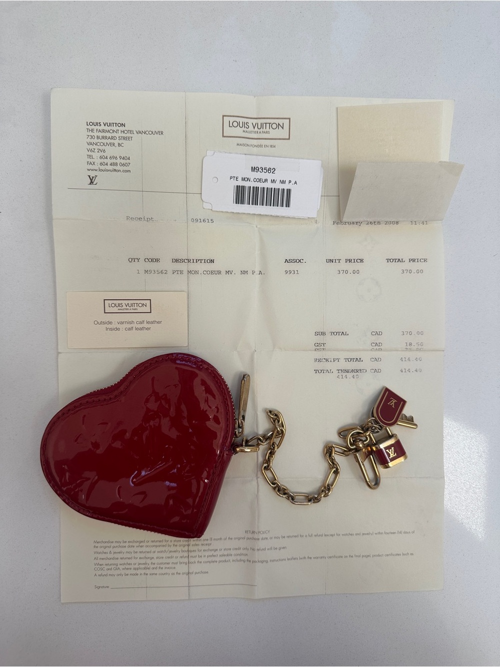 Louis Vuitton Vernis Porte Monnaie Coeur Heart Coin Purse M93562 Red